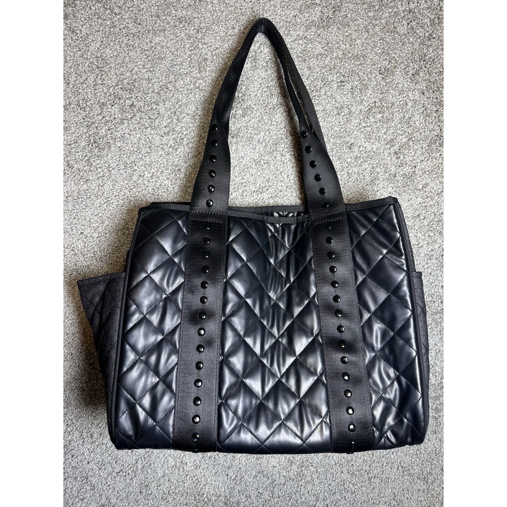 Haute Shore Jaime Black Quilted Vegan Leather Tote Studded Shoulder Bag Zip